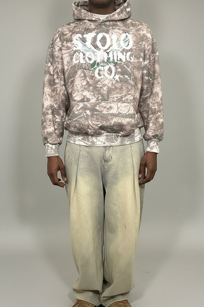 Stolo Clothing Co Birdies Tree Print Camo Heavyweight Cropped French Terry Hoodie