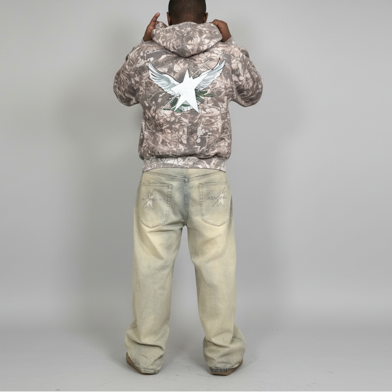 Stolo Clothing Co Birdies Tree Print Camo Heavyweight Cropped French Terry Hoodie