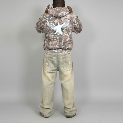 Stolo Clothing Co Birdies Tree Print Camo Heavyweight Cropped French Terry Hoodie