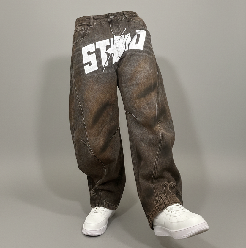 Stolo Clothing Co STARCHILD Reversed Bottom Washed Baggy Curve Blade Unisex Denim Jeans