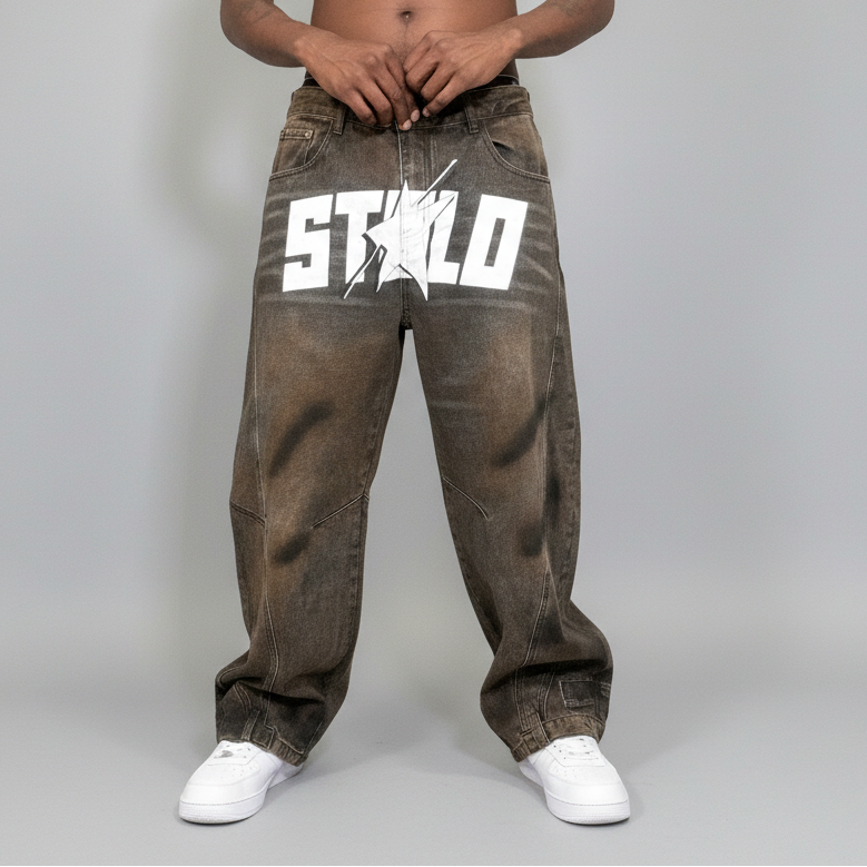 Stolo Clothing Co STARCHILD Reversed Bottom Washed Baggy Curve Blade Unisex Denim Jeans
