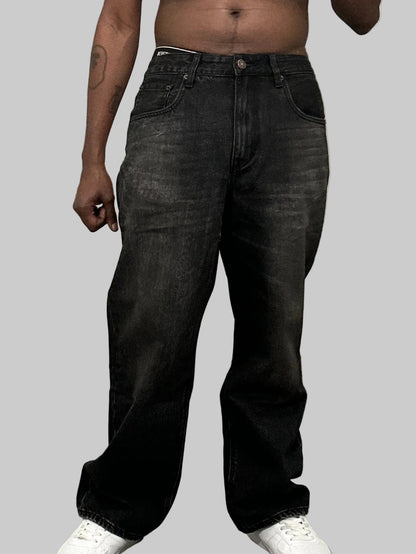 Stolo Clothing Co Essentials Vintage Washed Heavyweight Straight Leg Denim Jeans [BLACK]