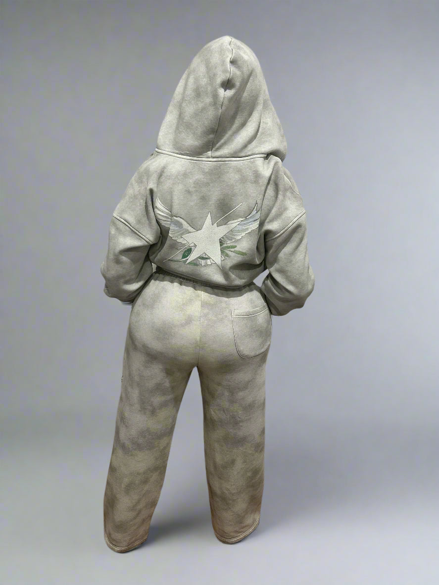 Stolo Clothing Co Birdies Dirty Washed Fleece Cropped Boxy Zip-Up  Hoodie