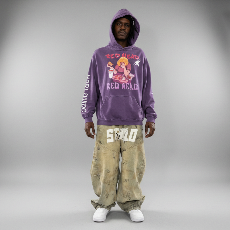 Limited Edition Stolo Clothing Co Red Head X World Wide Oversized Sun Faded Hoodie
