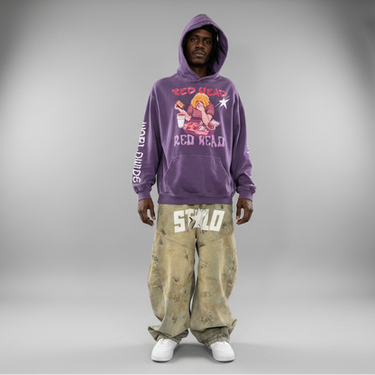 Limited Edition Stolo Clothing Co Red Head X World Wide Oversized Sun Faded Hoodie