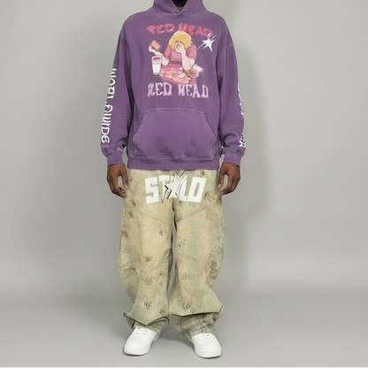 Limited Edition Stolo Clothing Co Red Head X World Wide Oversized Sun Faded Hoodie
