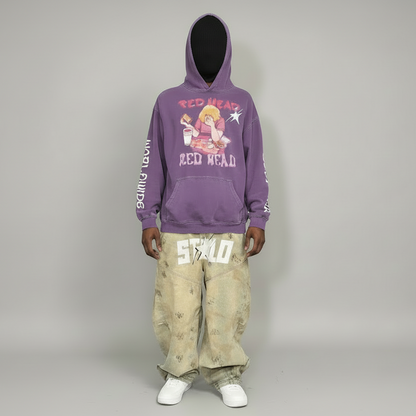 Limited Edition Stolo Clothing Co Red Head X World Wide Oversized Sun Faded Hoodie