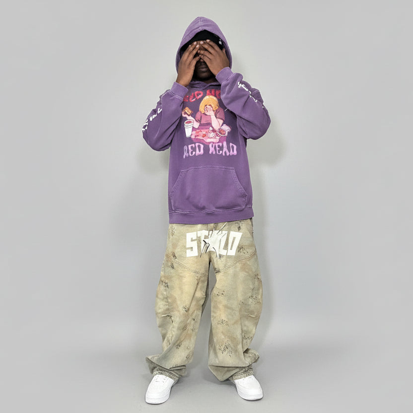 Limited Edition Stolo Clothing Co Red Head X World Wide Oversized Sun Faded Hoodie
