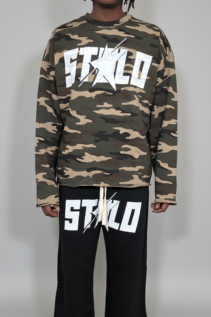 Stolo Clothing Co STARCHILD ARMY CAMO Cropped Heavyweight Crewneck Sweatshirt (420 GSM)