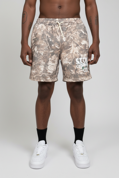 Stolo Clothing Co Birdies Tree Print Camo French Terry Cotton Shorts