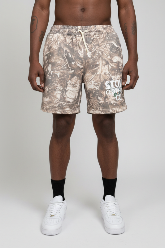 Stolo Clothing Co Birdies Tree Print Camo French Terry Cotton Shorts