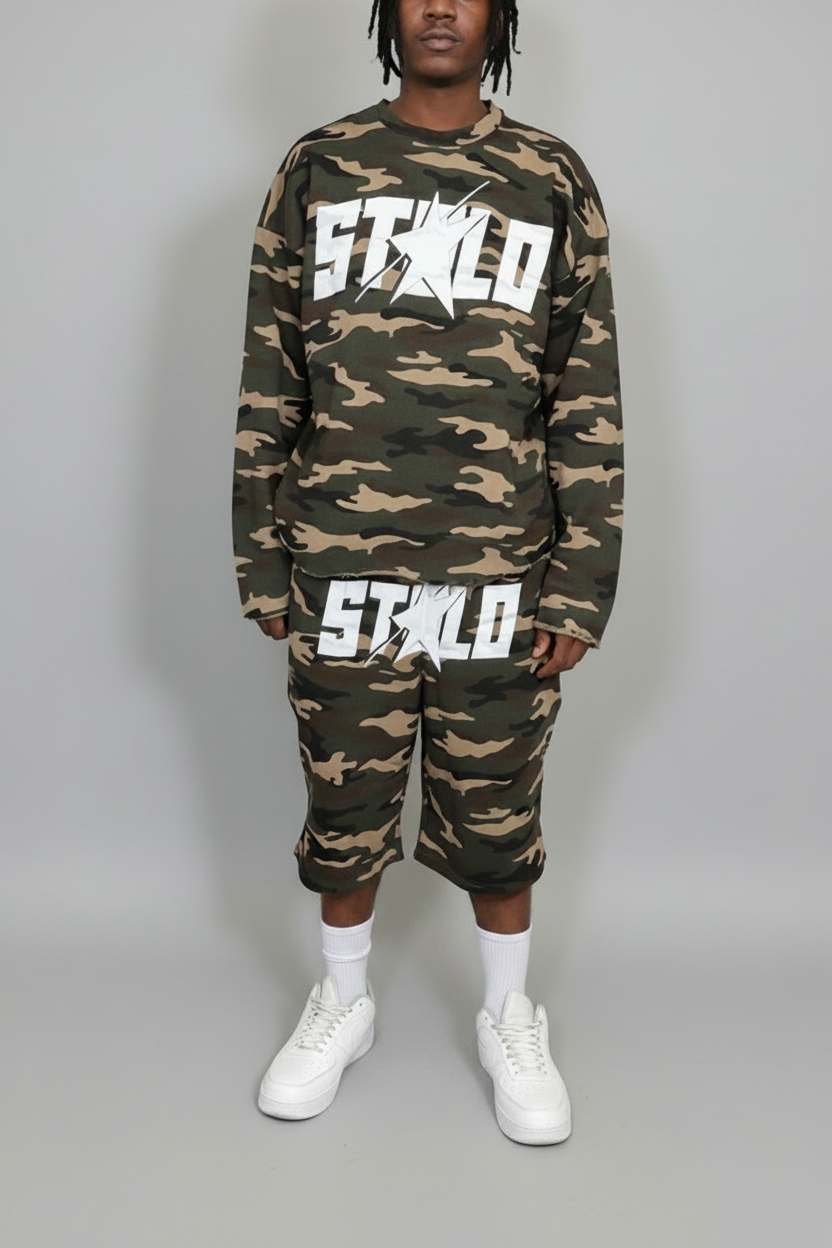 Stolo Clothing Co STARCHILD ARMY CAMO Cropped French Terry Crewneck Sweatshirt (420 GSM)