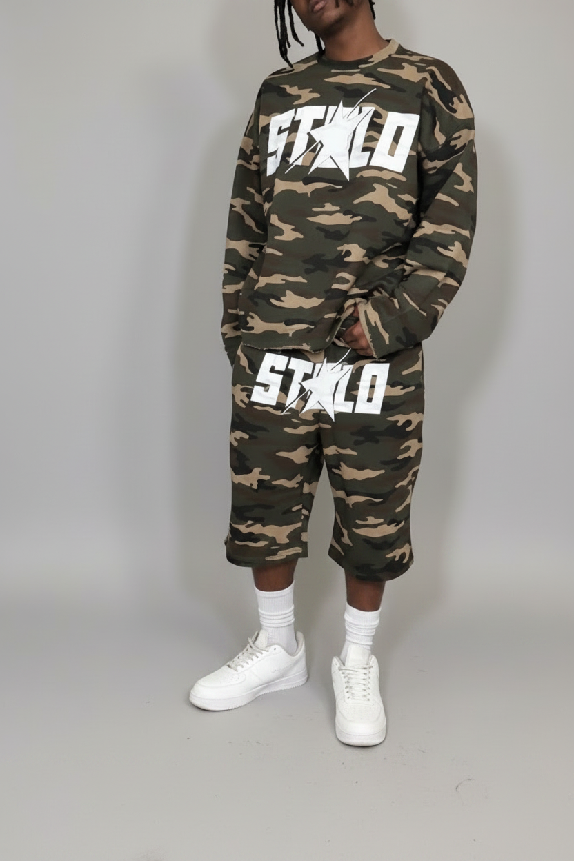 Stolo Clothing Co STARCHILD ARMY CAMO Cropped Heavyweight Crewneck Sweatshirt (420 GSM)