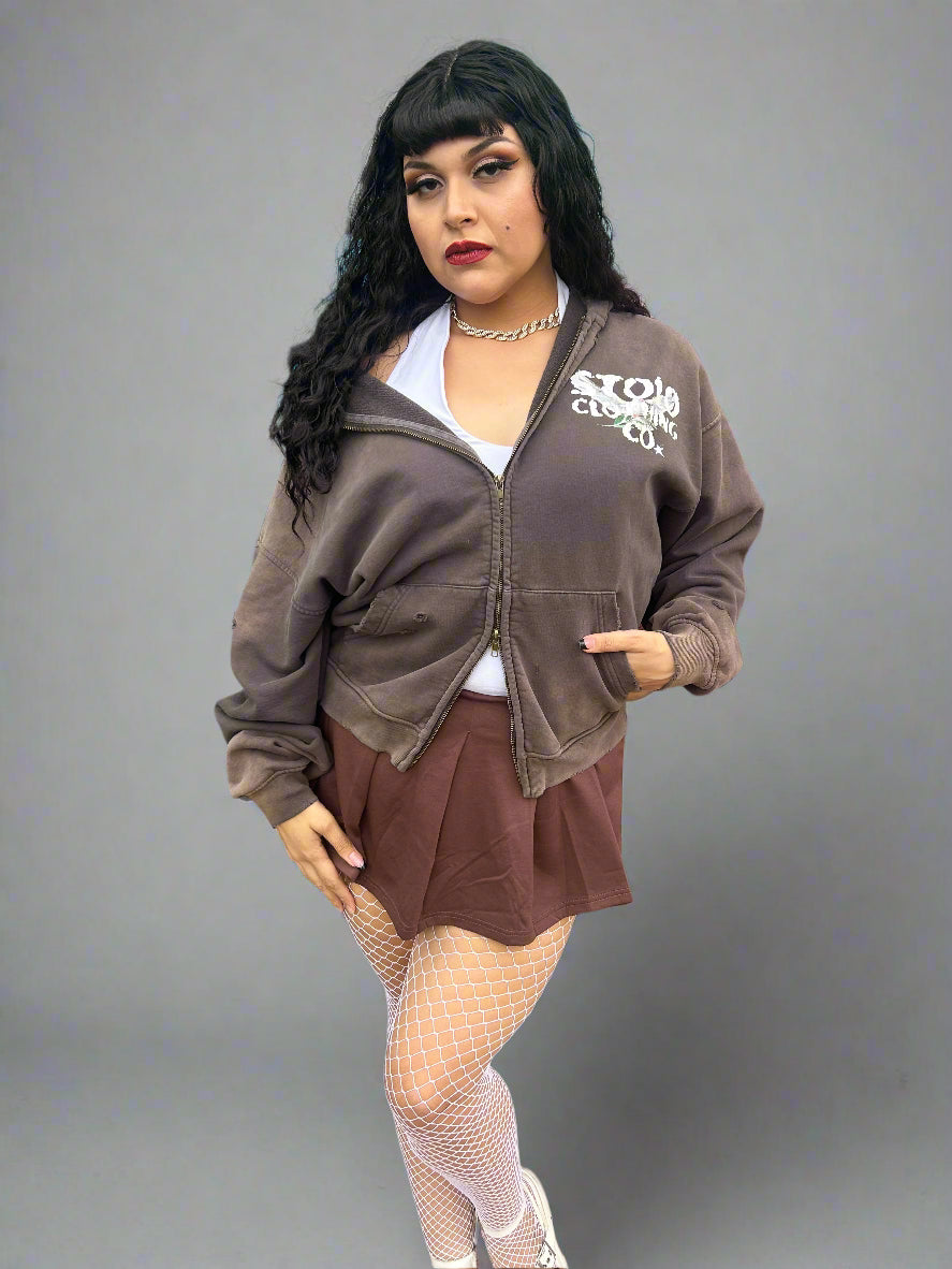 Limited Edition Stolo Clothing Co Birdies Hand-Frayed Pure Cotton Double Zip Up Hoodie