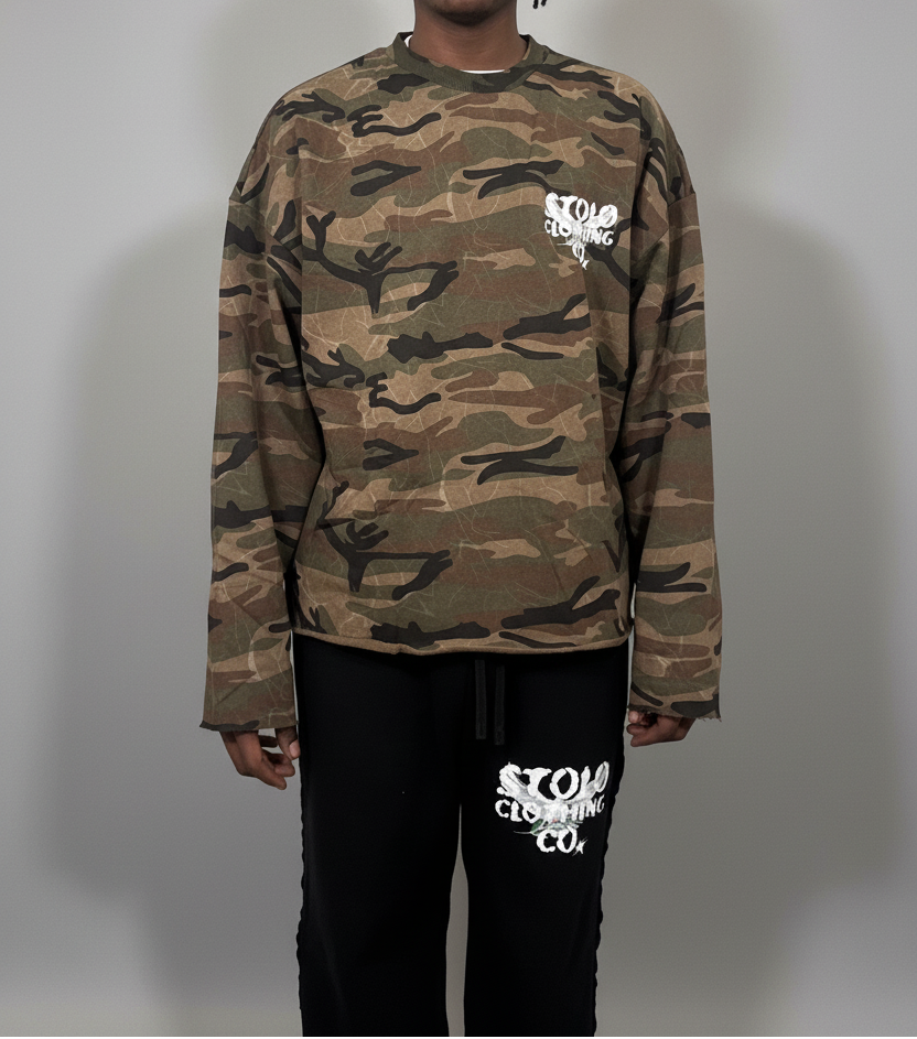 Stolo Clothing Co Birdies Camo Cropped Long Sleeve Sweater (400GSM)