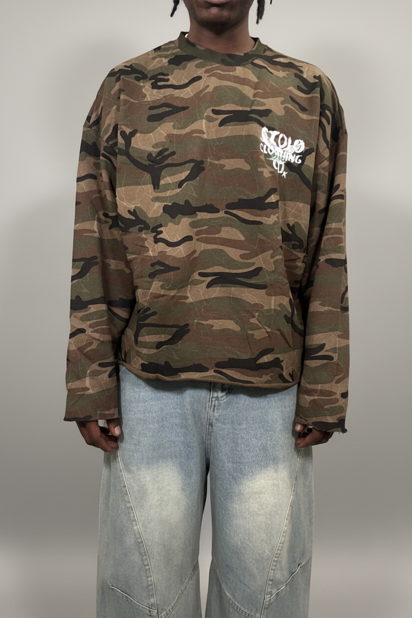 Stolo Clothing Co Birdies Camo Cropped Long Sleeve Sweater (400GSM)