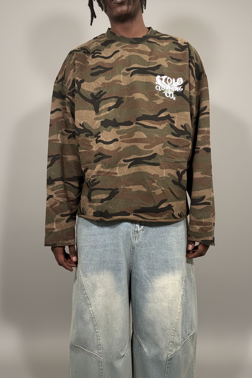 Stolo Clothing Co Birdies Camo Cropped Long Sleeve Sweater (400GSM)