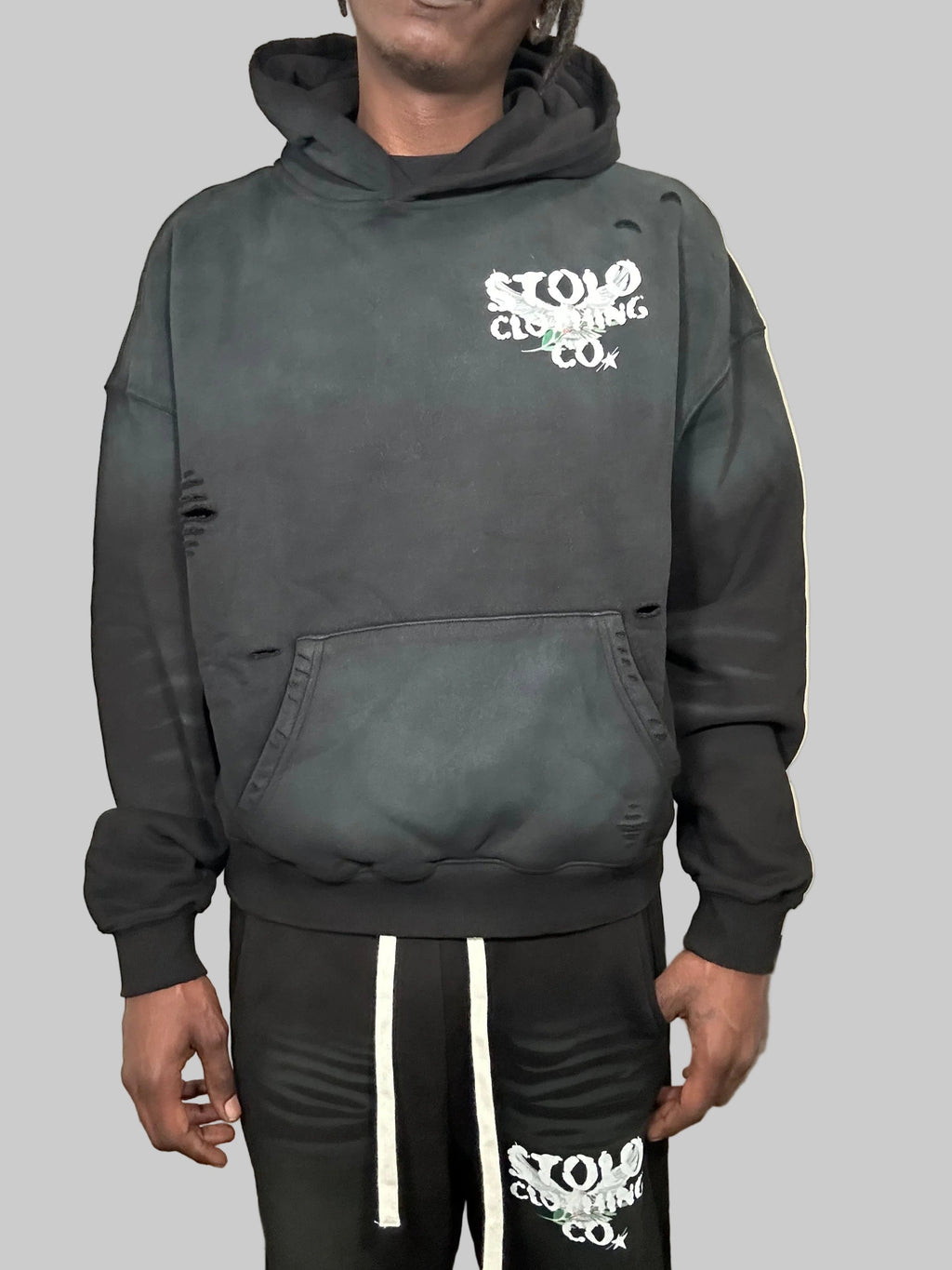 Stolo Clothing Co Birdies Hand-Frayed Sun Faded Boxy Hoodie