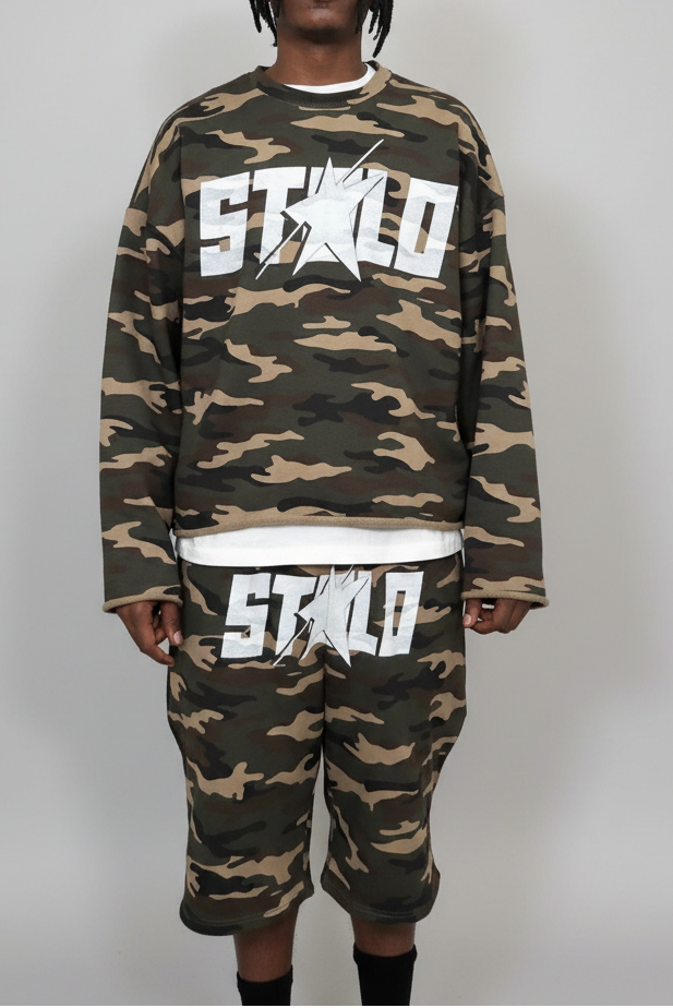 Stolo Clothing Co STARCHILD ARMY CAMO Cropped French Terry Crewneck Sweatshirt (420 GSM)