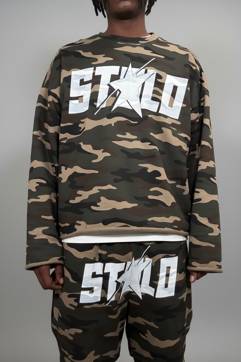 Stolo Clothing Co STARCHILD ARMY CAMO Cropped Heavyweight Crewneck Sweatshirt (420 GSM)