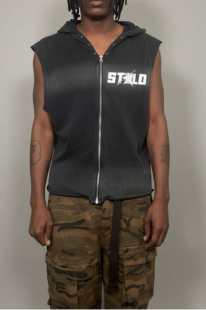 Stolo Clothing Co STARCHILD Studded Vintage Washed Sleeveless Zip Up Hoodie