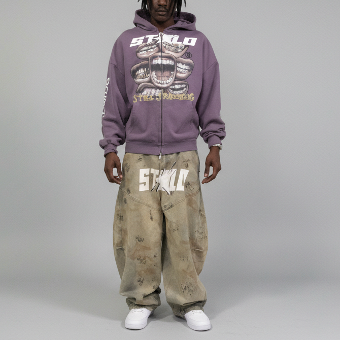 Limited Edition Stolo Clothing Co Still Shining x World Wide Cropped Double-Zip Up Hoodie