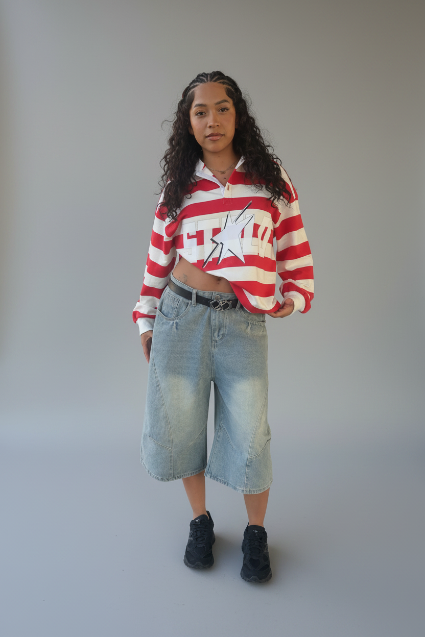 Stolo Clothing Co Essential Unisex Wide-Leg Curved Blade Denim Shorts (JORTS)