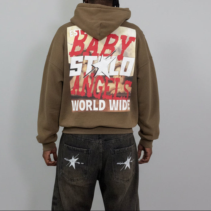 Limited Edition Stolo Clothing Co BABY ANGELS Hand-Frayed Sun Faded Double Zip Up Hoodie
