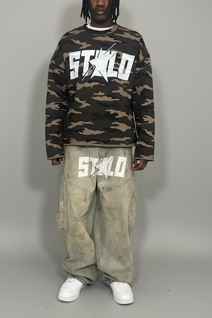 Stolo Clothing Co STARCHILD 1 OF 1 Unisex Dirty Washed Curved Blade Baggy Jeans