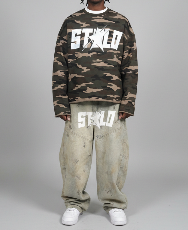 Stolo Clothing Co STARCHILD ARMY CAMO Cropped French Terry Crewneck Sweatshirt (420 GSM)