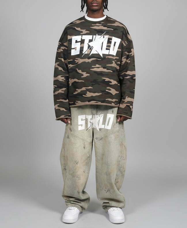 Stolo Clothing Co STARCHILD ARMY CAMO Cropped Heavyweight Crewneck Sweatshirt (420 GSM)