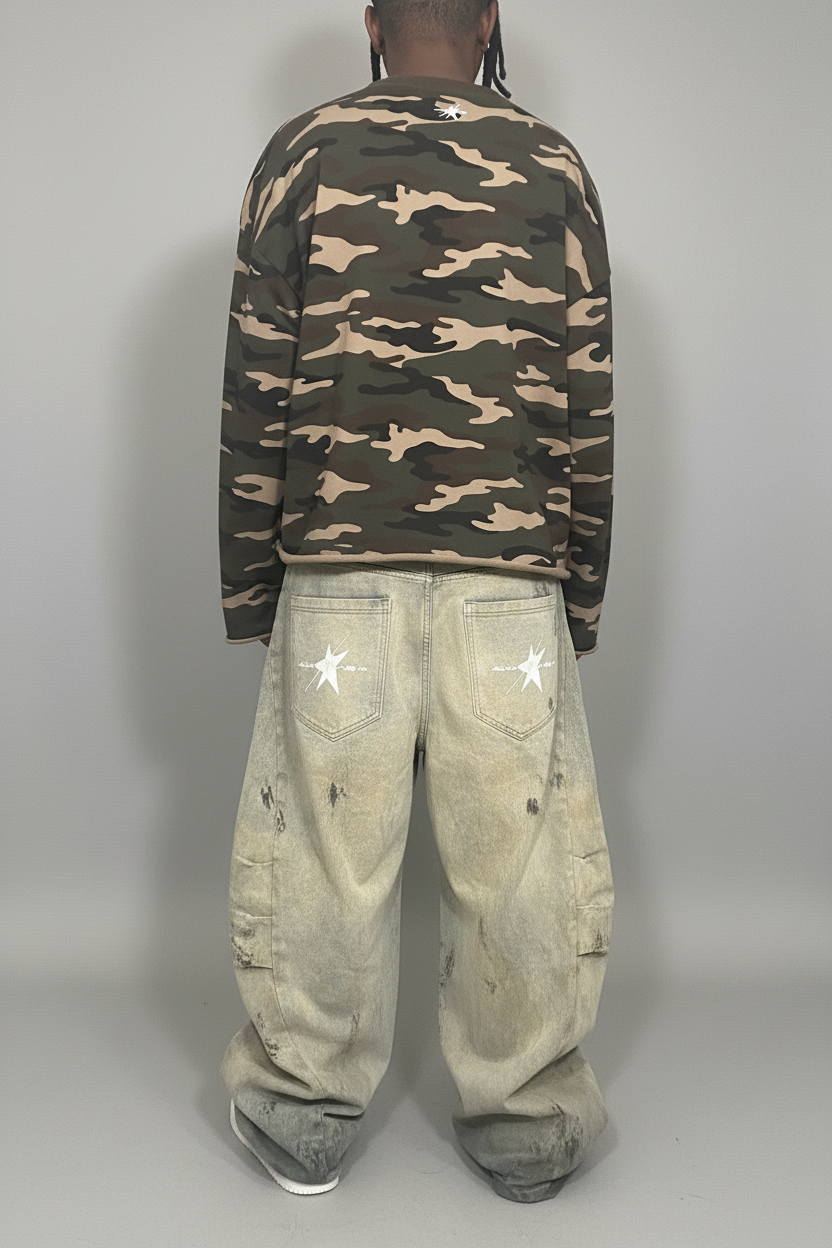 Stolo Clothing Co STARCHILD ARMY CAMO Cropped Heavyweight Crewneck Sweatshirt (420 GSM)