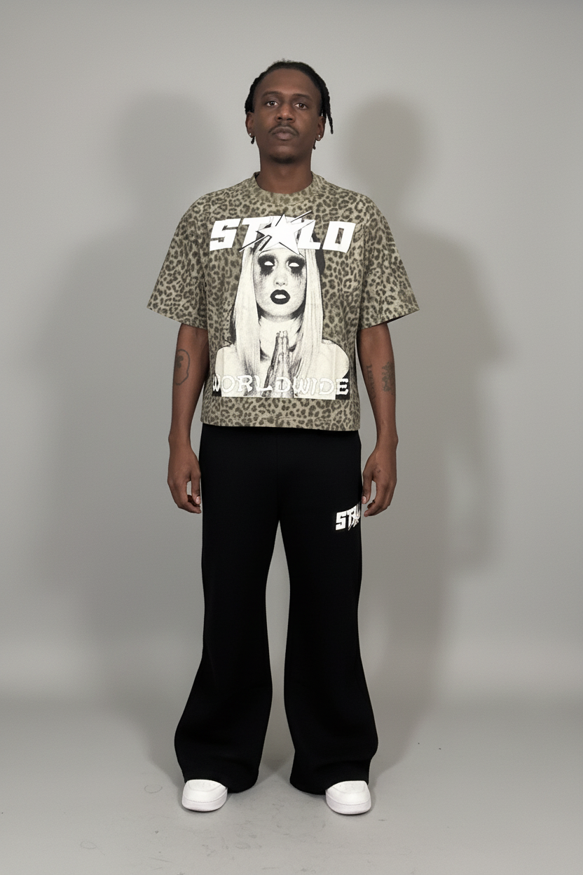 Stolo Clothing Co PREYING NUN Leopard Print Boxy Tee