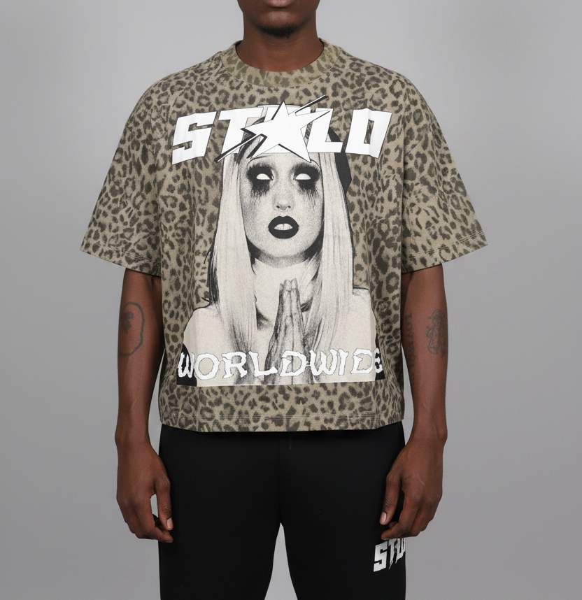 Stolo Clothing Co PREYING NUN Leopard Print Boxy Tee