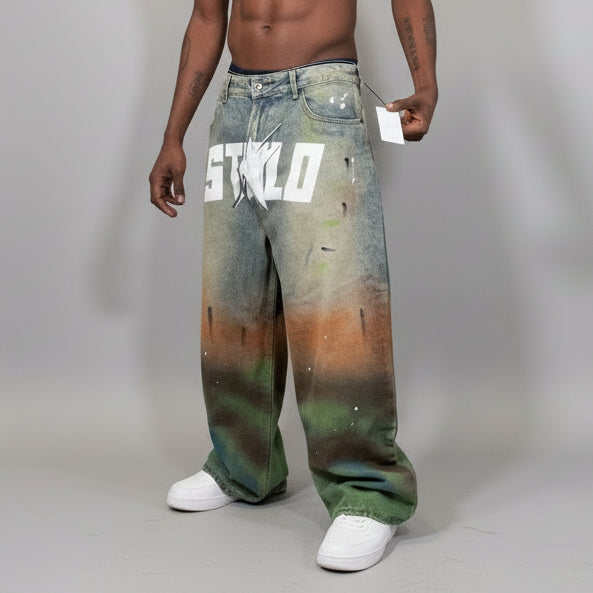 Stolo Clothing Co STARCHILD 1 Of 1 Hand Painted-Splatter Distressed Unisex Baggy Denim Jeans