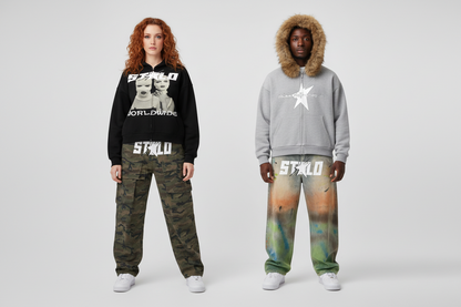 Stolo Clothing Co LOGO Grey Detectable Fur Double Zip-Up Hoodie（400GSM)