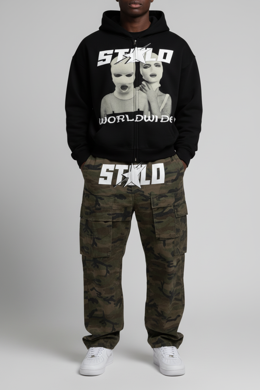 Stolo Clothing Co SKIED UP 2026 Heavyweight Cropped Double Zip-Up Hoodie (460GSM)