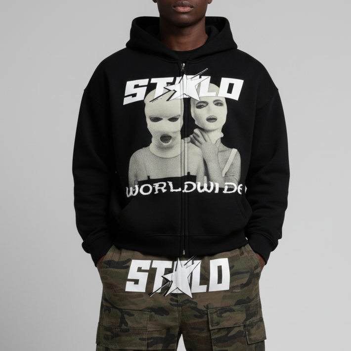 Stolo Clothing Co SKIED UP 2026 Heavyweight Cropped Double Zip-Up Hoodie (460GSM)