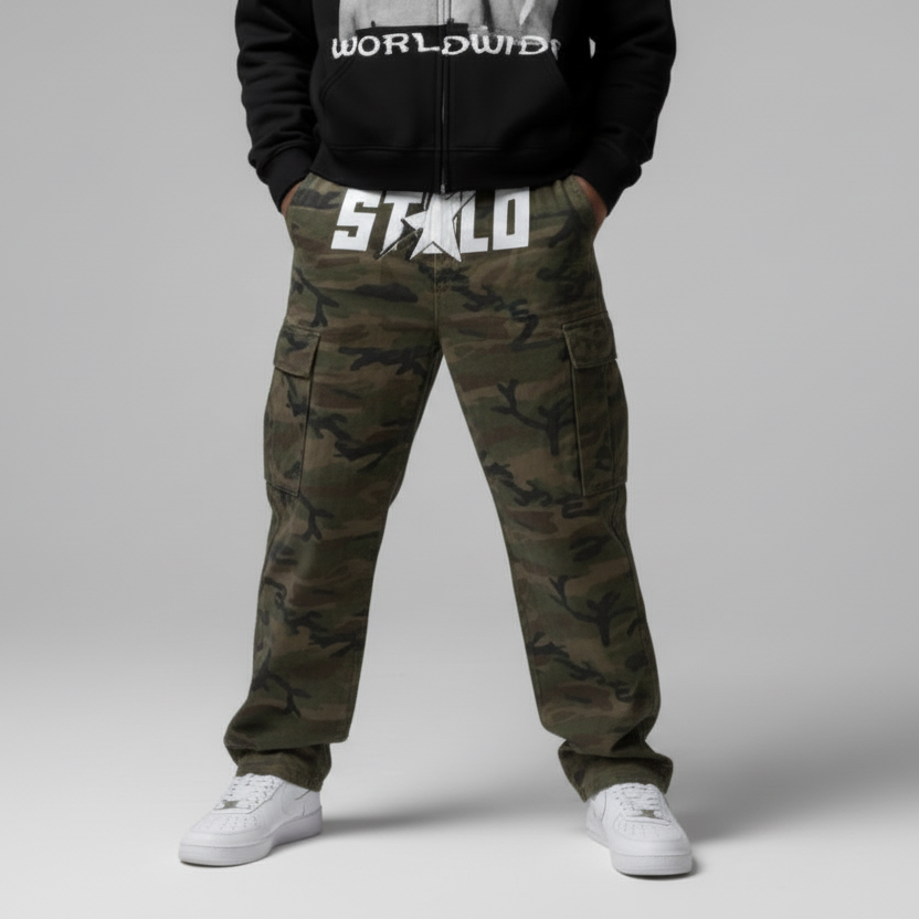 Stolo Clothing Co STARCHILD Camouflage Distressed Baggy Cargo Pants w/ Belt