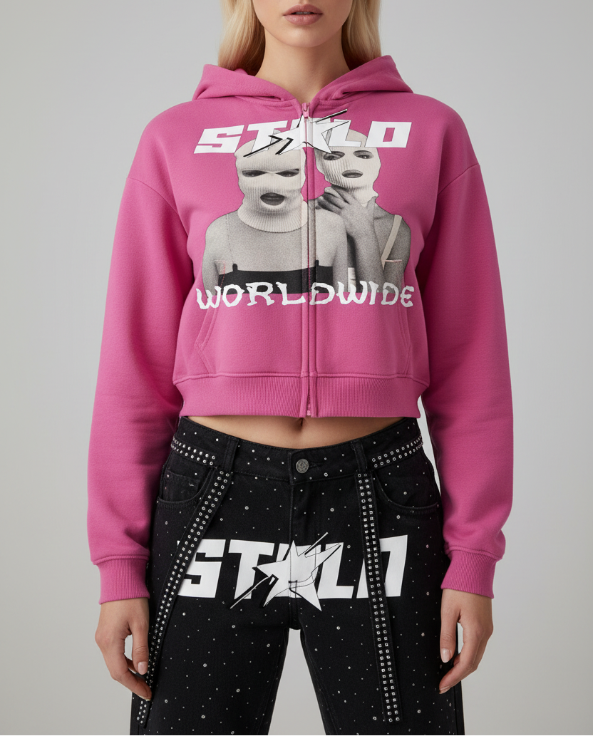 Stolo Clothing Co SKIED UP 2026 Heavyweight Cropped Double Zip-Up Hoodie (460GSM)