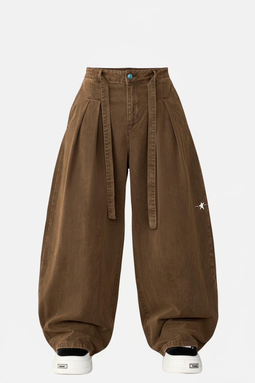 Stolo Clothing Co LOGO Unisex Baggy Brown Curve Blade Denim Jeans