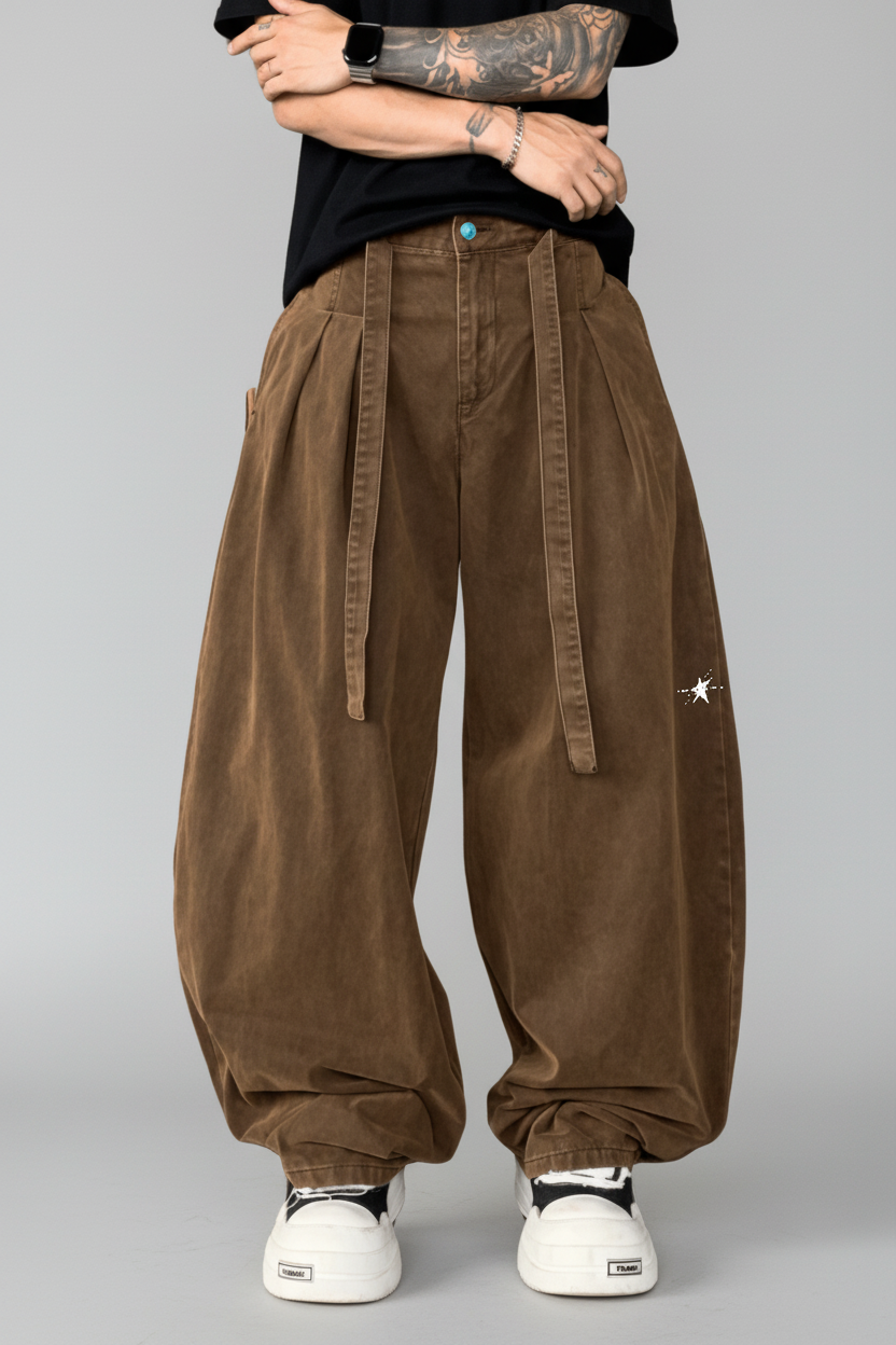 Stolo Clothing Co LOGO Unisex Baggy Brown Curve Blade Denim Jeans