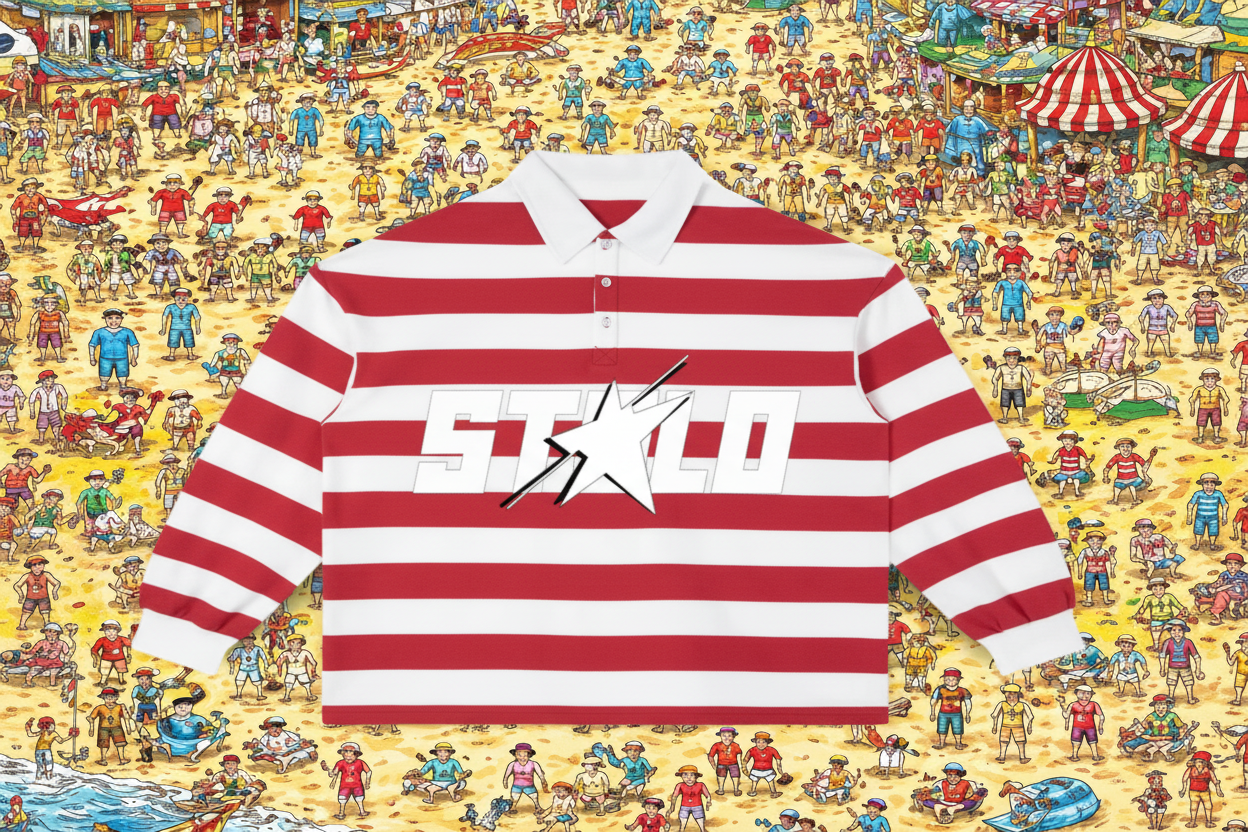 Limited Edition Stolo Clothing Co STARCHILD WHERES WALDO Striped Polo Tee