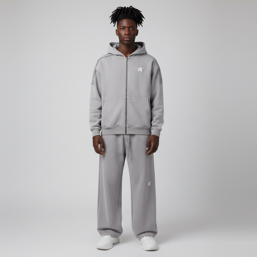 Stolo Clothing Co PROJECT O8 Snow Washed Tape Raw Edge Zip Hoodie