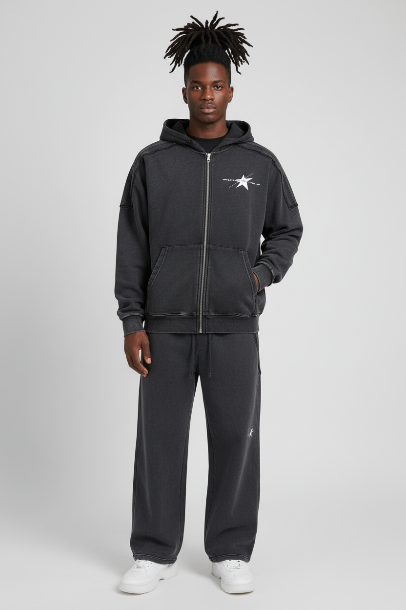 Stolo Clothing Co PROJECT O8 Snow Washed Tape Raw Edge Zip Hoodie