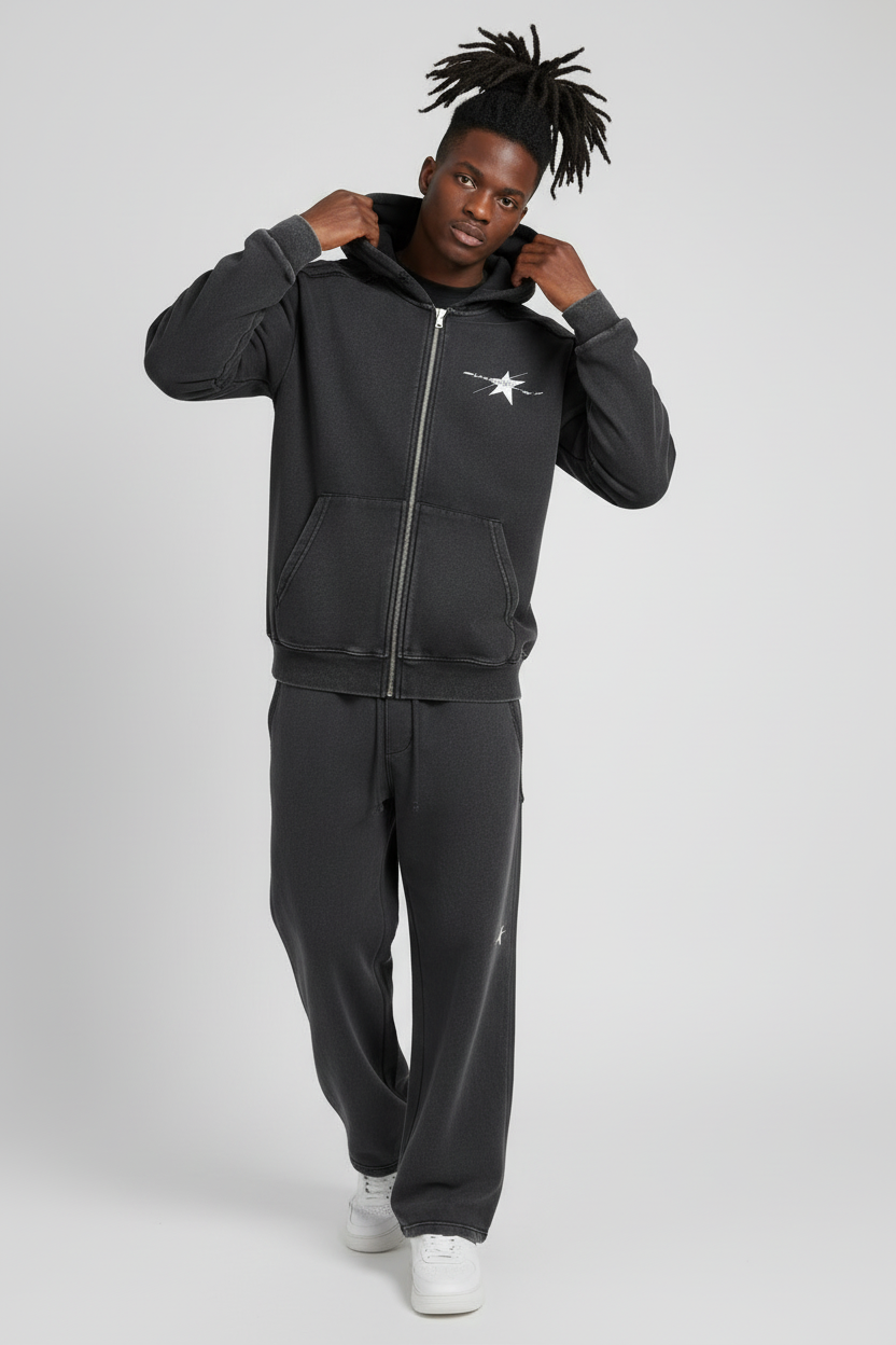 Stolo Clothing Co PROJECT O8 Snow Washed Tape Raw Edge Zip Hoodie