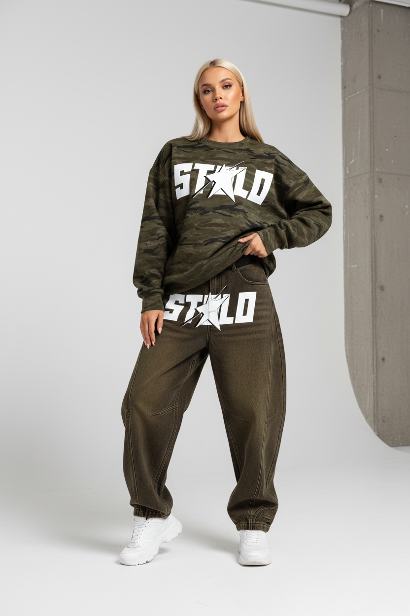 Stolo Clothing Co STARCHILD Oversized Heavyweight Camo Crewneck Sweatshirt (400GSM)