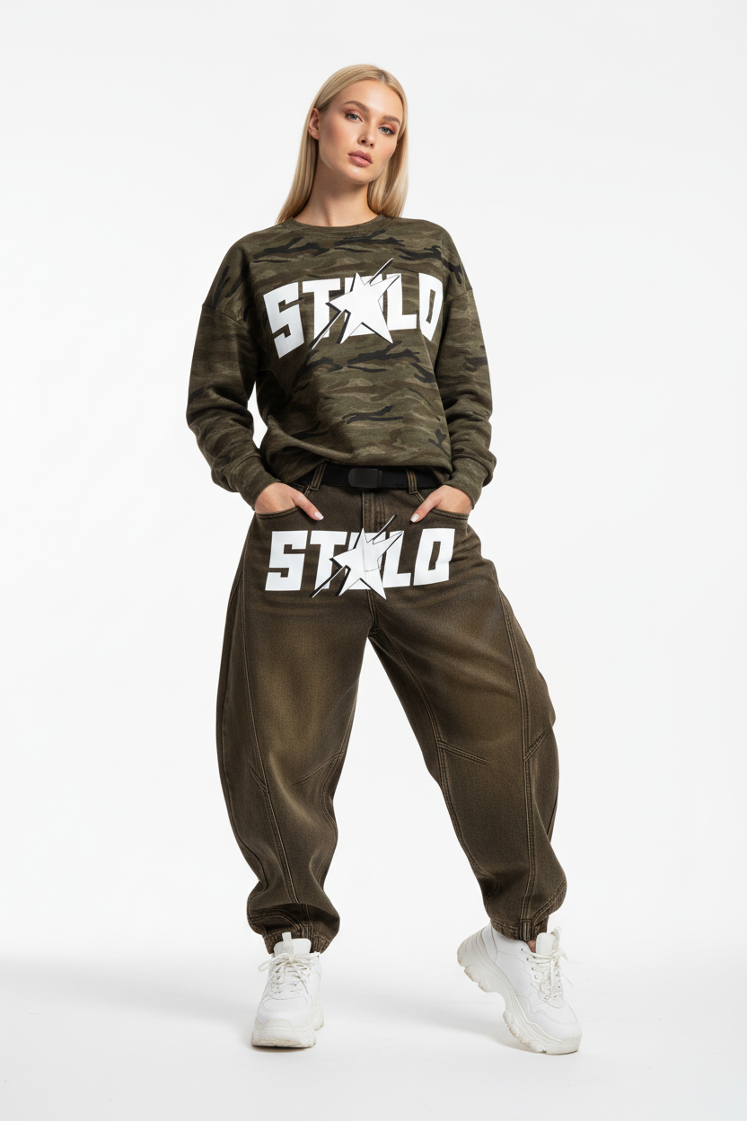 Stolo Clothing Co STARCHILD Oversized Heavyweight Camo Crewneck Sweatshirt (400GSM)