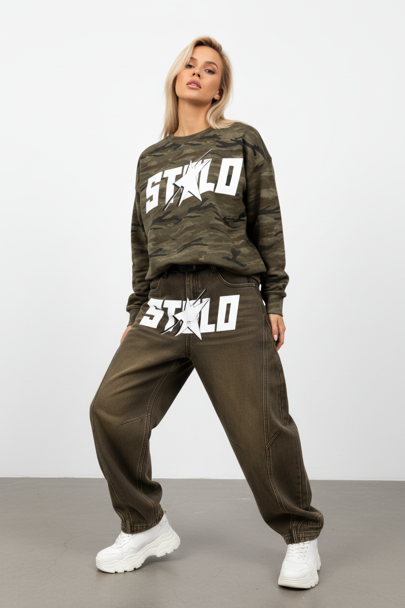 Stolo Clothing Co STARCHILD Oversized Heavyweight Camo Crewneck Sweatshirt (400GSM)