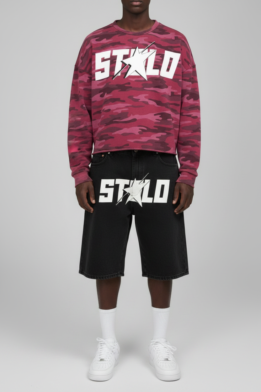 Stolo Clothing Co Starchild ROSE CAMO Cropped Heavyweight Crewneck Sweatshirt (420 GSM)